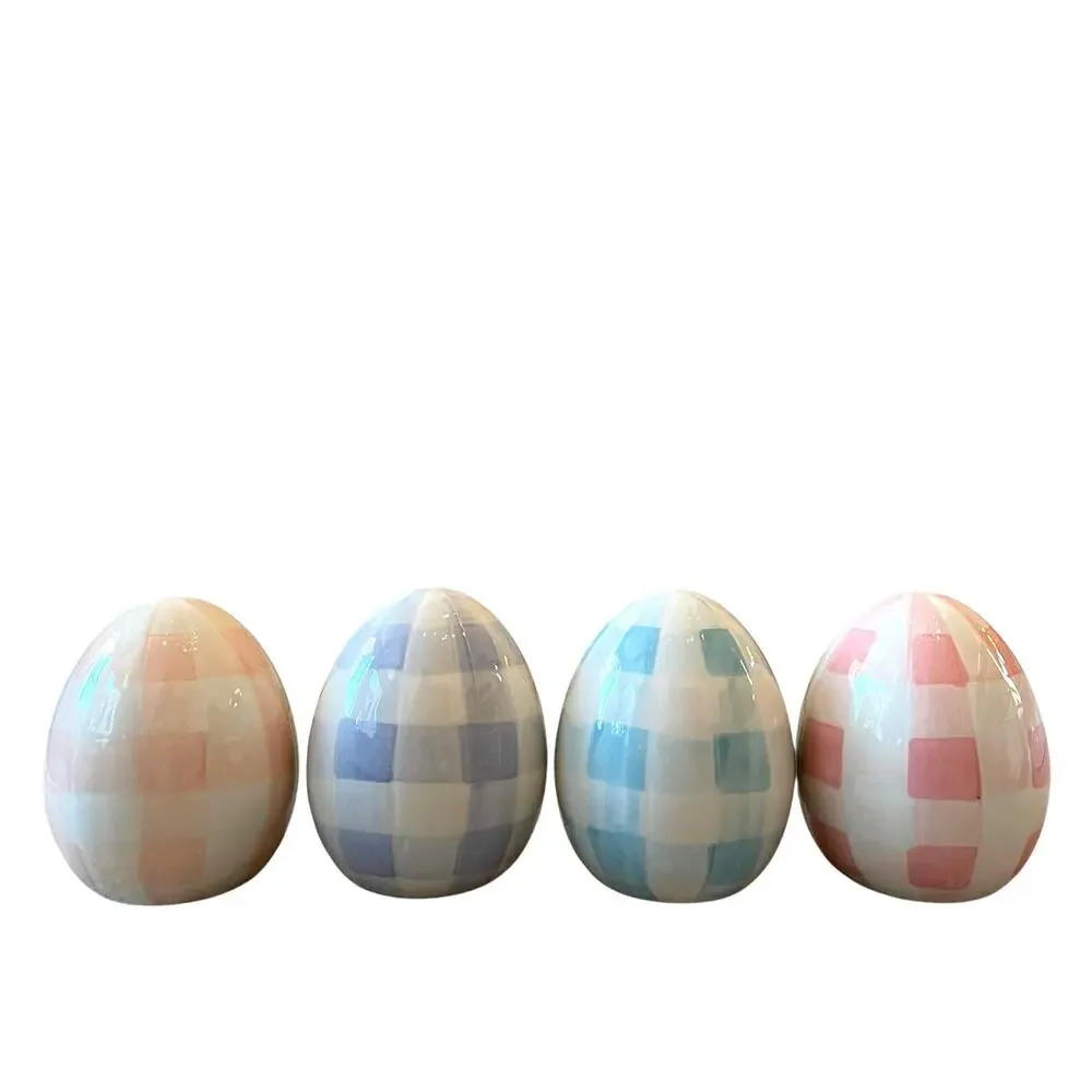 Martha Stewart Pastel Plaid Ceramic Easter Eggs Set of 4 Spring Decor NEW